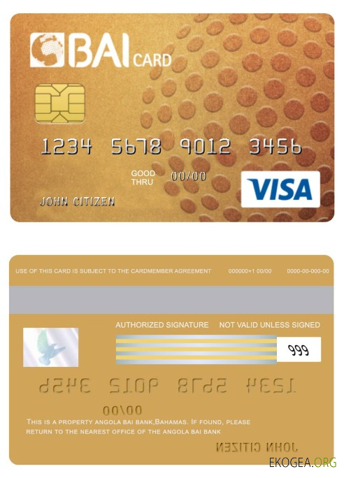 Carte Visa de crédit en or de la banque Angola Bai